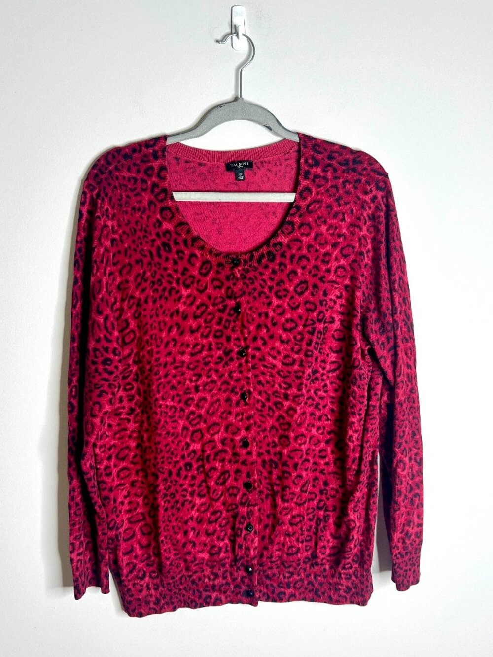 Talbots Burgundy Leopard Print Button-Up Crew Neck Cardigan Sweater Preppy 1X